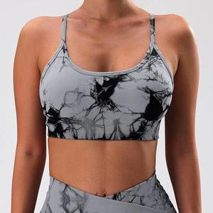 European American Style New Solid Seamless 100% Nylon Tight-Fitting Tank Top Women's Yoga Vest Tie-dye Quick-Drying Sexy