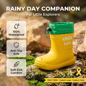 Adjustable Drawstring Cuff Children EVA Rain Boots Waterproof Anti Slip Sole Toddler Plain Rain Boots OEM Custom Kids Wellies