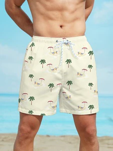 Comfort Fit Men Swimming Beach Shorts Breathable Quick Dry Summer Trunks With Elastic Waist Casual Poolside