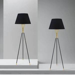 Black Tripod Floor Lamp with Metal Fabric Lampshade for Simple Decorative Lighting in the Living Room