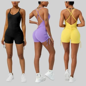 YNSEA Custom Workout Ruched Butt Lifting Shorts Bodysuit Sport Rompers Shapewear Gym Fitness Women Yoga Shorts Jumpsuits