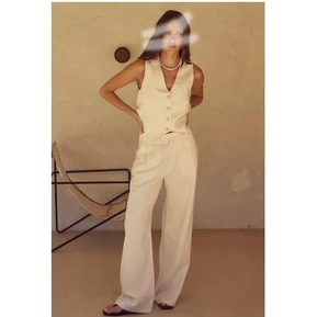 Casual Elegant Loose Blouse 2024 Summer Custom Suit Vest Sexy and Wide Leg Pants Set Plus Size Women's Sets