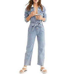 New Style Belted Denim Jumpsuits for Women Cargo Pockets Pants Women's Overalls & Jumpsuits