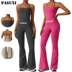 PASUXI New High Elastic Fitness Active Yoga Plus Size Jumpsuit One Piece Flared Pants Sports Yoga Wear Playsuits Bodysuits