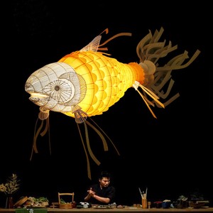 Japanese Restaurant Wildlife Lantern Hotel Lobby Chandelier Project Wood Rattan Fish Lamp