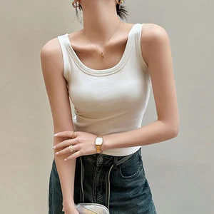 Women's Plus Size Solid Camisole Cotton Spandex Casual Sleeveless Vest Versatile Slimming Basic Top for Spring Summer