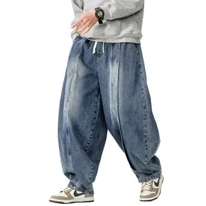 Custom Baggy Jeans For Men Wide Leg Hip Hop Jean Vintage Stylish Loose Fit Denim Pants Casual Streetwear Skateboard Trousers