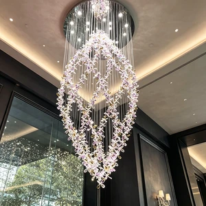 High Ceiling Modern Luxury Wedding Design Oval Big Crystal Glass Led Gold Chandeliers & Pendant Lights for Living Room Staircase