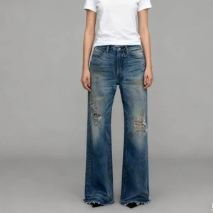 Casual Denim Jeans Pants Mid Waisted Streetwear Ladies Jeans Pants Women's Long Pants