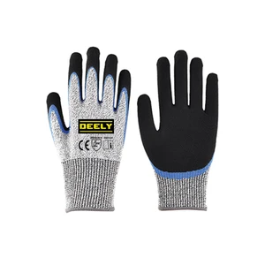 Anti-cut Red Polyester Knitting Gloves Black Latex Crinkle Palm Coated Gloves Cut Resistant Impact Gloves