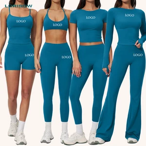 LORISOW Custom Nylon Elastane Halter Sports Bra Gym Tank Crop Tops Yoga Pants Fitness Flared Leggings High Waist Yoga Set