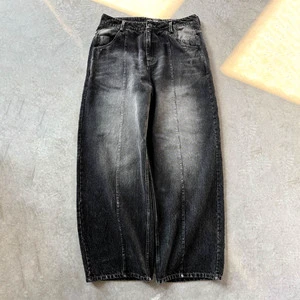 Wholesale 14 oz Vintage Washed Men's Baggy Straight Style Denim Jeans High Street Y2K Summer Pants Rhinestone Detail Knitted