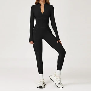 One-Piece Jumpsuit Stand Collar Zipper Warm Long Sleeve Bodysuit Outdoor Casual Sports Fitness Wear 5050