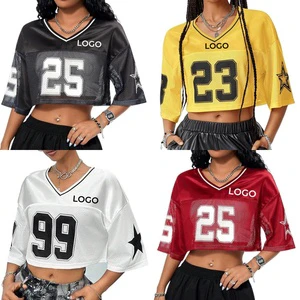 New Design Custom Oversized S-3XL Boxy Jersey For Women Sublimated Summer Breathable Crop Mesh Stylish American Football Tshirt
