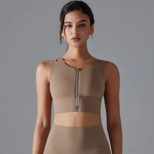 High Quality New Arrival Woman Yoga Top Gym Wear Front Zipper Vest Top Solid Color Workout Sleeveless Top