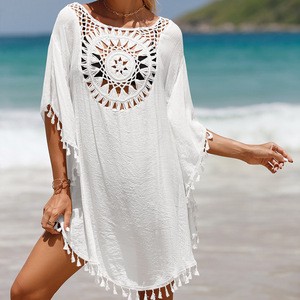 Hot Selling Women Summer Beach Cover up Solid Color Swimsuit Beach Cover up Dresses Hollow Out Beachwear