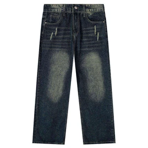 Distressed Plus Size Men's Jeans Denim All Cotton Rough Leg Bottom Men Jeans Ripped Fashion Denim Pants