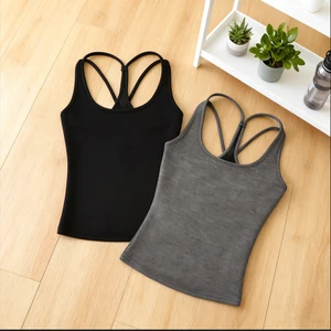 Customized Black Gray Yoga Sports tank Top Women's Summer Slim Fit Base Sleeveless Spandex/Cotton Breathable