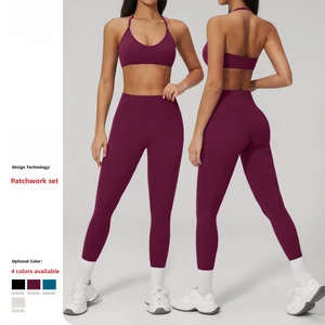 Fashion Brushed Quick Dry Women Bra Workout Outdoor Running Yoga Set