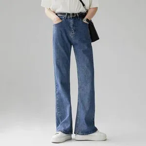 Men's Comfortable Vintage Straight Bell Bottom Denim Pants Simple Baggy Trousers for Winter Mid Casual Fashion Solid Medium