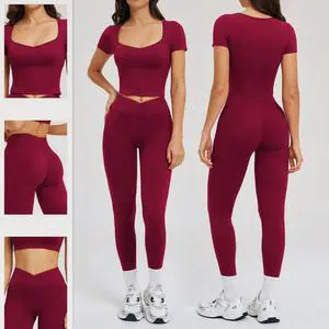 Yoke Sportswear 2 Piece Sports Gym High Waist Elastic Workout Pilates Activewear Custom Gym Fitness Bra Crop Top Yoga Sets