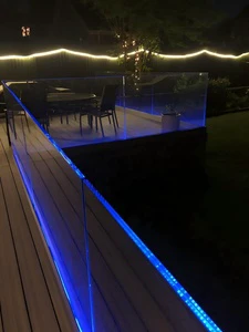 Outdoor LED Glass Railing System Aluminum U Channel Frameless Glass Balustrade for Balcony Deck Weatherproof
