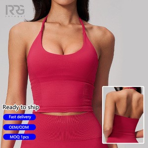 Roregal Seamless Halter Yoga Tank Top Women Sexy Open Back Sports Bra Shockproof Gym Workout Top For Running And Fitness
