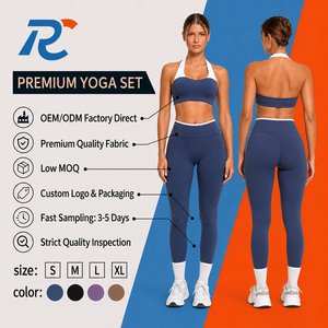 Custom Women Halter Yoga Set Contrast Sports Bra High Waist Leggings Workout Gym Activewear Wholesale