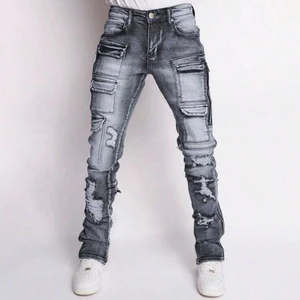 Fashion Comfortable Men's Multi-pocket Jeans Personalized Elastic Skinny Denim Trousers for Men