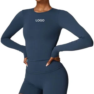 Solid Color Women's Yoga Top Long Sleeve Workout Blouse Slim Fit Sexy Gym T-Shirt for Autumn Fitness Breathable Sports Wear