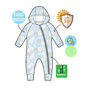 Wholesale Bamboo UPF50+ Sun Protection No Chemical Coatings Lifetime UV Shield Protective Hood hooded romper
