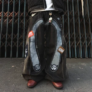DiZNEW 2025 Plus Size Men's Jeans Design Hip-hop Style American Streetwear Patchwork Style Men's Oversized Loose Fit Mens Jeans