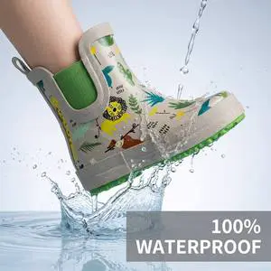 Jungle Animal Print Chelsea Rubber Rain Boots Waterproof Skid Resistant Toddler Daily Rain Wellies Custom Embossed Logo