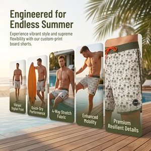 Custom Breathable Eco-Friendly Quick Dry Unisex Beach Shorts Tropical Palm Tree Print Board Shorts Summer Casual Swim Trunks