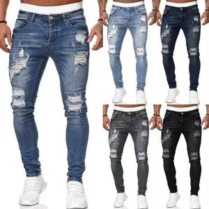 New Fashion Fashion Men's Slim-fit Trousers Denim Holes Trade Slim Casual High Quality Denim Pants