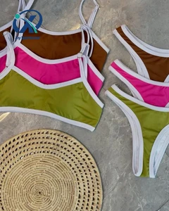 White Trim Sporty Two Piece Swimsuit Custom Swimwear with Logo Low Moq Swimwear Manufacturer