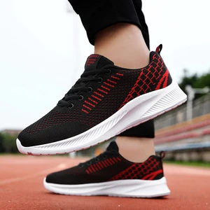 Men's Casual Sneakers Flying Weaving Light Weight Lace-Up Black Mesh Breathe EVA Sole Sports Shoes