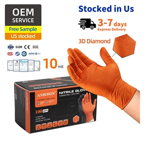 10mil Black Orange Mechanical Heavy Duty Powder Free Rubber Disposable Safety Nitrile Mechanic Gloves for Work
