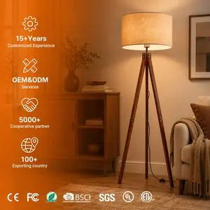 High-End American Style Solid Wood Floor Lamp Warm Color Retro Sunset Atmosphere Lamp for Living Room Bedroom