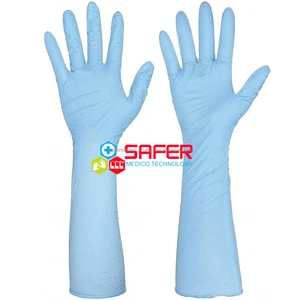 Safer Medico Medical Grade 11Mil Nitrile Gloves Powder-Free Soft Disposable Safety Blue 400mm Household Food Handling Waterproof