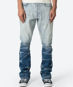 Yinope New Design Fashion Custom Men's Vintage Light Blue Lightning Wash Stacked Flare Fit Denim Jeans
