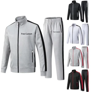 Custom Men's Active-wear Full Zip Warm Tracksuit Sports Set Casual Sweat Suit Stripes Jacket and Pants 2 Piece Outfit