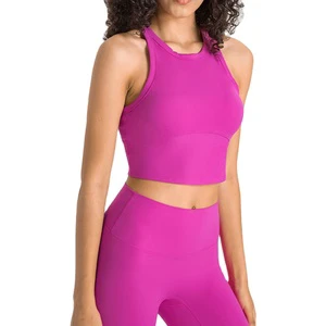 Women's Wide Shoulder Strappy Cross Back Sports Bra with Removable Padding Custom Logo Breathable and Simple Style