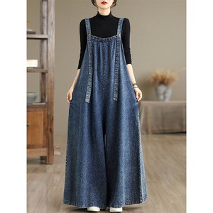 2026 New Wholesale Spring Summer Autumn Plus Size Cotton Denim Overalls Retro Loose Wide Leg Jumpsuit Dungarees for Women