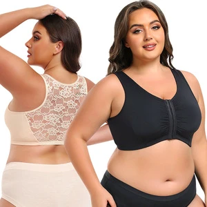 Ladymate ODM/OEM Sujetador De Encaje De Talla Grande Plus Size Full Cup Bra Women Hide Back Fat Wireless Lace Bra Front Closure
