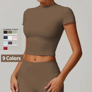 Women's Quick-Drying Yoga Top Short-Sleeved Fitness Blouse for Outdoor Running With Logo on Front Gym Wear Women
