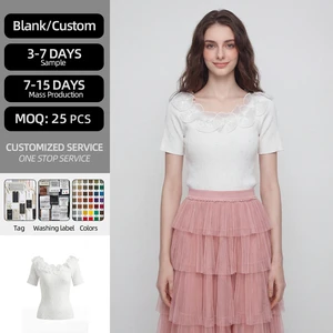 Solid Casual Chic Summer White off Shoulder Top Half Sleeve Pleated Lace Neckline Breathable Knitted Top