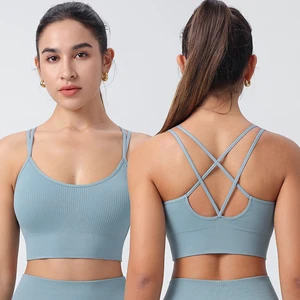 Sports Bras Running For Women Removable Padded Fitness Tank Top Sexy Crisscross Back High Impact Longline Workout Bra Sport