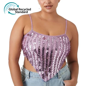 Custom Plus Size Sequin Sweater-Knit Cami Women's Sexy Sequin Knitted Top Casual Purple Sequin Vest for Summer