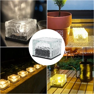 NHWS Minimalist square Ice Brick Solar Glass Light Outdoor Waterproof IP66 Lawn Decoration Solar Garden Light